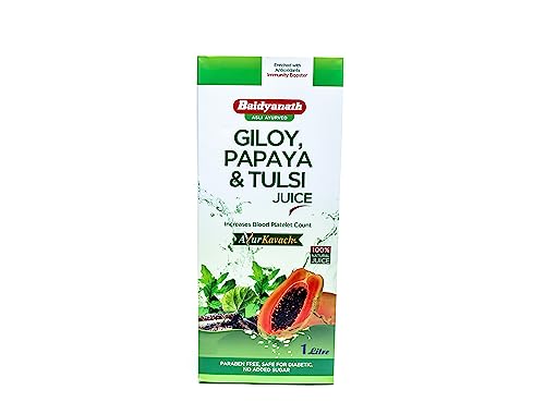 Baidyanath Giloy, Papaya & Tulsi Juice - Boost Blood Platelet Count | Ayurvedic Herbal Juice | 1 Ltr - Fast Shipping to USA & Canada