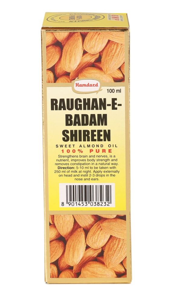Hamdard RAUGHAN-E-BADAM SHIREEN Sweet Almond Oil for Body, Skin & Hair | 100ml | Natural Almond Oil | Helps Enhance Memory | Helps Relieve Constipation | Helps Build Stronger Muscles | Pack of 2