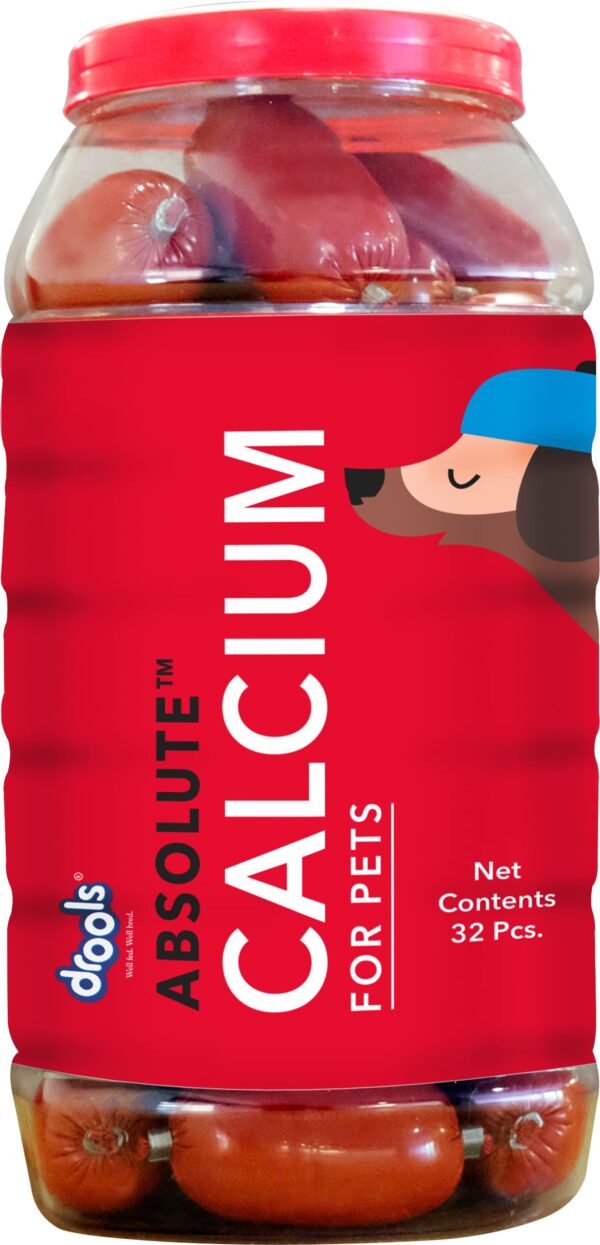 Drools Absolute Dog Supplement Sausages, Calcium Falvor 32 Pcs Jar