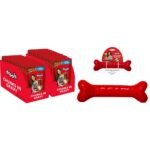 Drools Adult Wet Dog Food, Real Chicken and Chicken Liver Chunks in Gravy, 24 Pouches (24 x 150g)&Drools Non-Toxic Rubber Dog Chew Bone Toy, Puppy/Dog Teething Toy (Large) - 8.5 inches, Red - Fast Shipping to USA & Canada