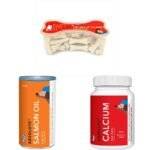 Drools Absolute Calcium Bone Jar, Dog Treats - 40 Pieces (600g) & Absolute Calcium Tablet- Dog Supplement, 50 Pieces & Absolute Salmon Oil Syrup - Dog Supplement, 150 ml - Fast Shipping to USA & Canada