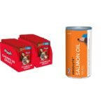 Drools Adult Wet Dog Food, Real Chicken and Chicken Liver Chunks in Gravy, 24 Pouches (24 x 150g) & Absolute Salmon Oil Syrup- Dog Supplement, 300ml - Fast Shipping to USA & Canada