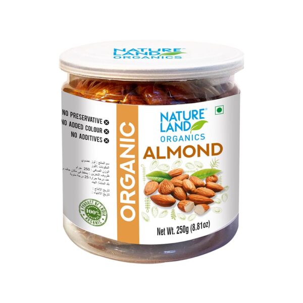 Natureland Organics Almonds 250 Gm, Healthy Organic Dry Fruits - Fast Shipping to USA & Canada