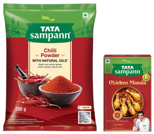 Tata Sampann Chilli Powder With Natural Oils, 200g & Tata Sampann Chicken Masala with Natural Oils, Crafted by Chef Sanjeev Kapoor, 100g - Fast Shipping to USA & Canada