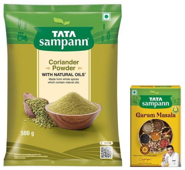 Tata Sampann Coriander Powder With Natural Oils, 500g & Tata Sampann Garam Masala with Natural Oils, Crafted by Chef Sanjeev Kapoor, 100g - Fast Shipping to USA & Canada