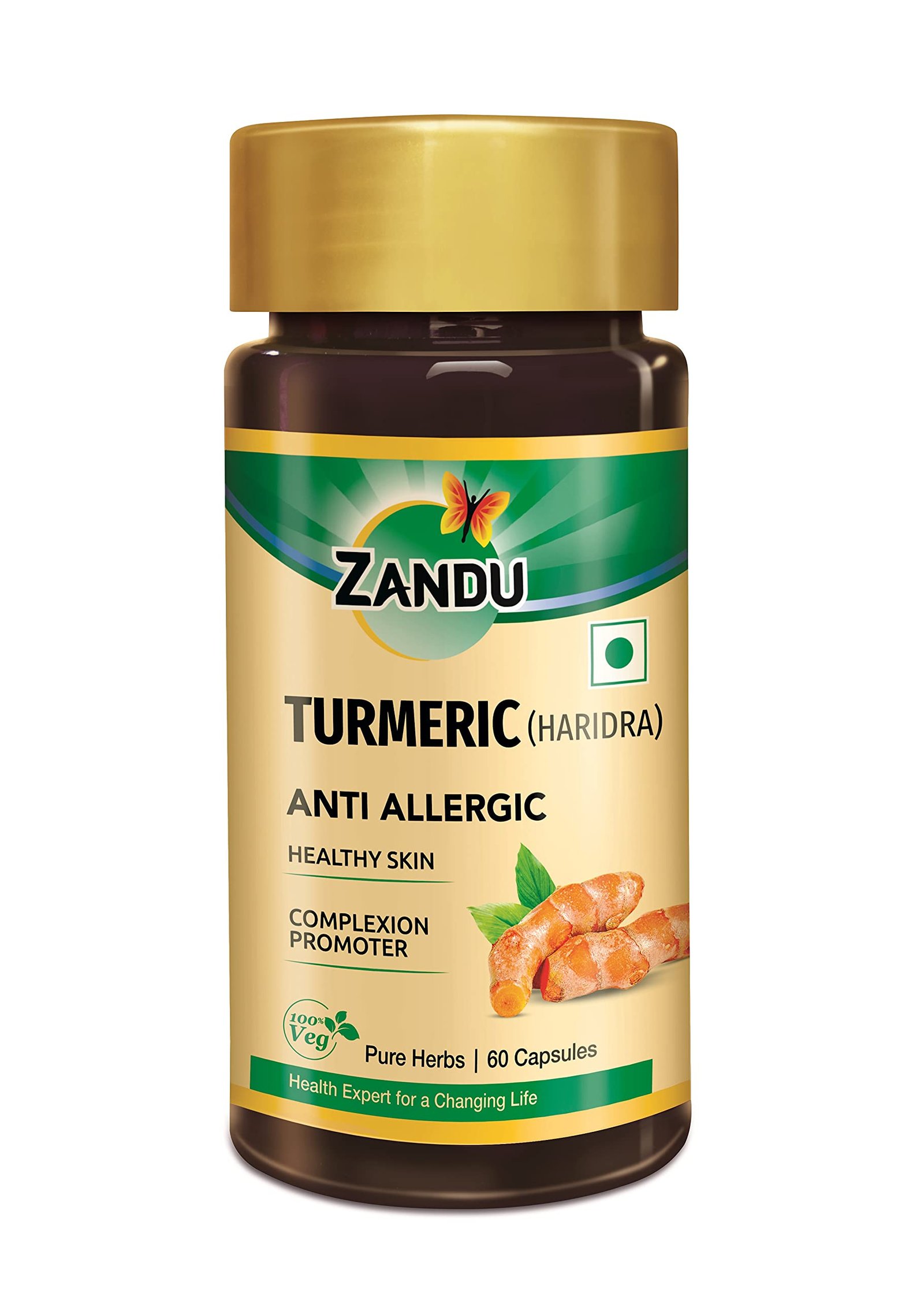 Version 1.0.0 Zandu Turmeric Capsules, Natural Extracts of Haridra (Haldi) - 60 Veg capsules - Fast Shipping to USA - Image 1