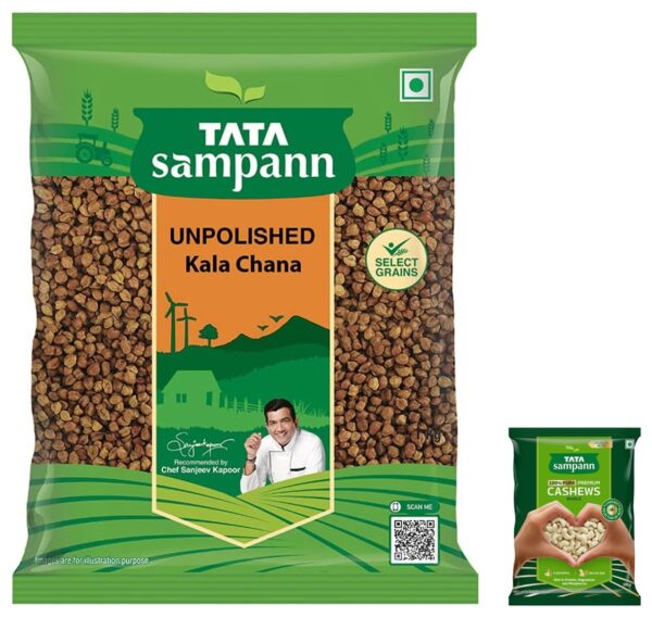 Tata Sampann Pure Cashews Whole | Kaju | Rich in Protein, Magnesium, and Phosphorus | Hand-picked Nuts & Dry Fruits | 200g & Tata Sampann Unpolished Kala Chana, 1kg - Fast Shipping to USA & Canada