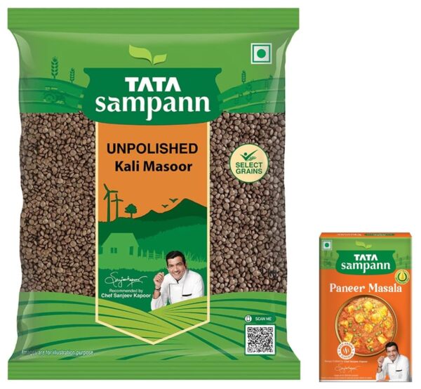 Tata Sampann Unpolished Kali Masoor Dal, 1 kg & Tata Sampann Paneer Masala with Natural Oils, Crafted by Chef Sanjeev Kapoor, 100g - Fast Shipping to USA & Canada