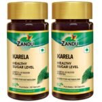 Zandu Karela Pure Herbs (Bitter Melon) for Healthy Sugar Levels and Improved Metabolism | 100% Natural & Authentic | Powerful Blood Purifier for Glowing Skin - 60 Veg capsules (Pack of 2)