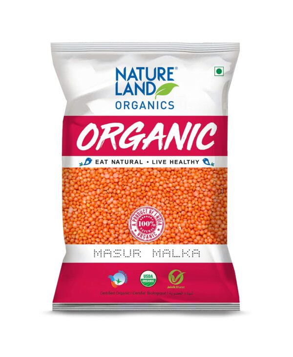 Natureland Organics Malka Masoor Dal/Red Masoor Dal 500 Gm (pack of 3) - Organic Pulses - Organic Food - Fast Shipping to USA & Canada