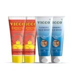 Vicco Skin Care Combo Pack Of 4 | Vicco Turmeric Skin Cream [50g | Pack of 2] + Vicco Turmeric Face Wash [70g | Pack of 2] | 100% Natural, Vegan and Cruelty-Free