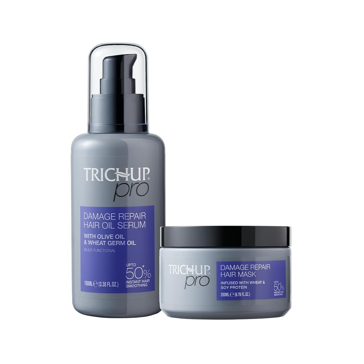 Version 1.0.0 Trichup Pro Damage Repair & Instant Smoothing Hair Care Combo for Dry Frizzy Hair (Set of 2), Hair Oil Serum 100 ml + Hair Mask 200 ml, Control Breakage, Damage Protection, Reduce Split Ends,Unisex - Fast Shipping to USA & Canada - Image 1