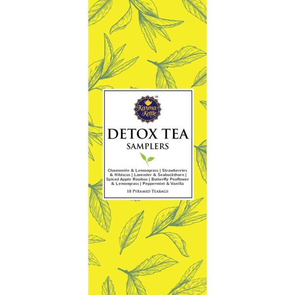 Karma Kettle Natural Detox and Caffeine Free Tea Sampler Box, 3 Tea Bags Each 6 Different Flavour, 18 Pyramid Tea Bags, 40 g - Fast Shipping to USA & Canada