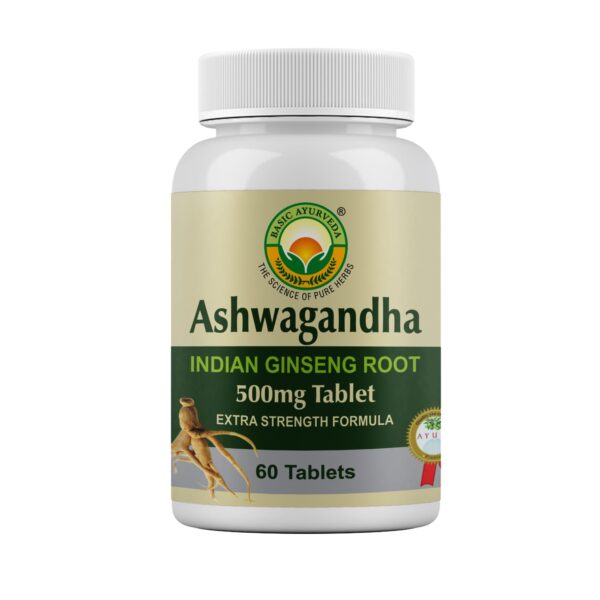 Basic Ayurveda Ashwagandha (500Mg) Tablets for Men | Support Physical Stamina, Increase Vigour And Strength, Boosts Energy Levels - 60 Tablets