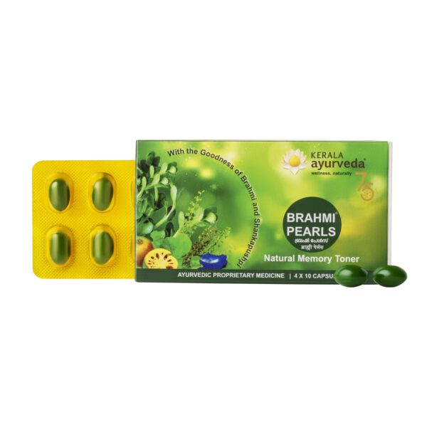 Kerala Ayurveda Brahmi Pearls for Overall Mental Wellness - 40 Capsules | Promotes Brain Relaxation | Sharpens Mind | Supports Memory Retention & Concentration | Stress Relief & Better Sleep - Fast Shipping to USA