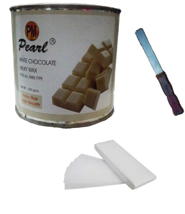 PMPEARL White Chocolate Wax (600 gm)+ Waxing Strips (30) + Waxing Spatula - Fast Shipping to USA & Canada