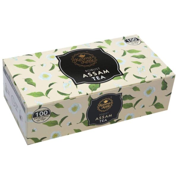 Karma Kettle Assam Tea - Unbleached and Staple-Free with Natural Flavorings - 100 Double Chambered Teabags, 200 gm - Fast Shipping to USA & Canada