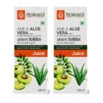KRISHNA'S HERBAL & AYURVEDA Amla Aloe Vera Wheat-Grass, Haldi & Tulsi Juice - 500 Ml (Pack Of 2) | Enriched With Vitamin C | All In One Drink With Aloe Vera, Amla, Haldi, Tulsi & Wheatgrass - Fast Shipping to USA & Canada
