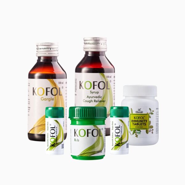 Charak Kofol Range Kit - Kofol Immunity Tablets (60 tablets, 1 unit), Kofol Syrup - 100ml, Kofol Gargle - 100ml, Kofol Chewable Tablets (60 tablets, 2 units), Kofol Rub 20.5 gm ? 1 unit - Fast Shipping to USA