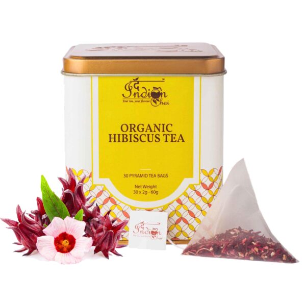 The Indian Chai - Organic Hibiscus Tea 30 Pyramid Tea Bags | Herbal Tisane | Reduces Blood Sugar - Fast Shipping to USA & Canada