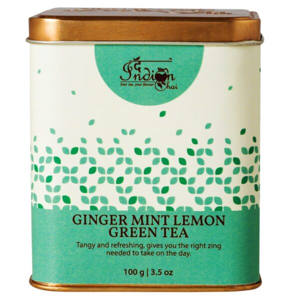 The Indian Chai - Ginger Mint Lemon Green Tea 100 grams with Lemongrass, Spearmint and Ginger for Immunity, Soothes Sore Throat, Helps with Digestion. - Fast Shipping to USA & Canada