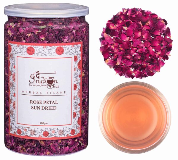 The Indian Chai - Rose Petals Sun Dried 100g, Gulab Patti for Beautiful Hair & Skin, Food Grade Edible Fragrant Natural Healthy Best for Tea, Baking, Making Rose Water DIY - Fast Shipping to USA & Canada