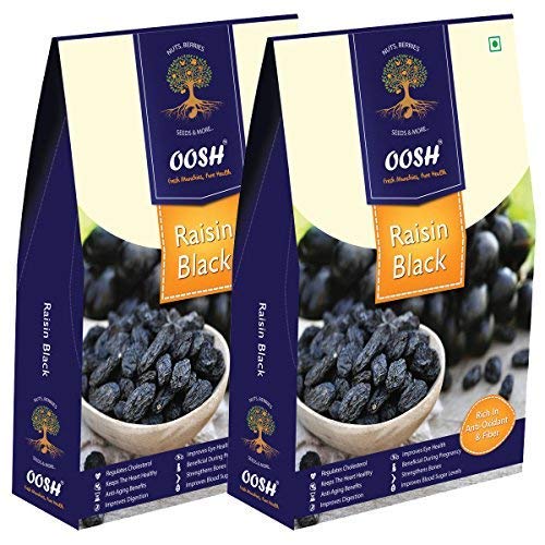 OOSH Seedless Black Raisin, 2 x 250 g | Kali Kishmish | Munakka Dry Fruits | Delicious & Healthy Snack | High in Antioxidants, Naturally Sweet & tasty - Fast Shipping to USA & Canada