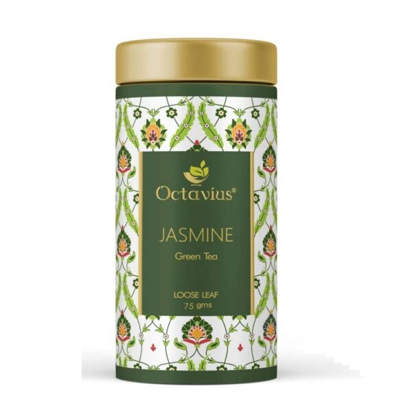 Octavius Jasmine Green Tea Tin Can |Supports Weight Loss | Detox Tea | Antioxidant Rich | Highly recommended by dieticians | Pleasant Aroma and Tonic Effect | 75 Gms (40 Cups) - Fast Shipping to USA & Canada
