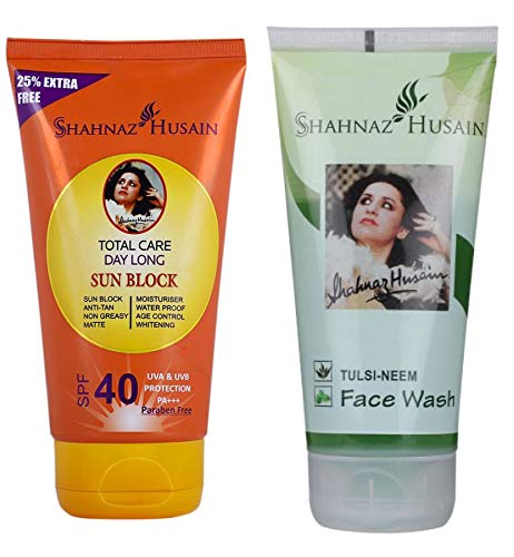 Shahnaz Husain Sun Block - SPF-40 with Shahnaz Husain Tulsi Neem Face Wash 50GM - Fast Shipping to USA & Canada