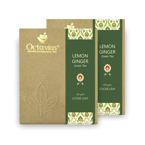 Octavius Ginger & Lemon (Low Caffeine) Loose Leaf Green Tea - 100 Gms (Pack Of 2) - Fast Shipping to USA & Canada