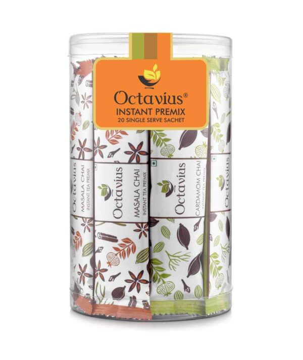 Octavius | Assorted Premix Tea (3 in1) -20 Pouches | Indian Masala | Cardamom | Ginger | Premix Tea | Readymade Tea Mix | Ready Tea | Premix Tea Powder | Instant Tea | Tea Premix | PVC Pack - (15Gm X 20 Sachets) - Fast Shipping to USA & Canada