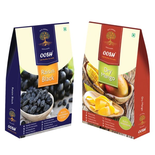OOSH Combo of Seedless Black Raisin 250g & Dry Mango 200g ( Total 450g - Value Pack of 2) | Premium Dry Fruit - Fast Shipping to USA & Canada