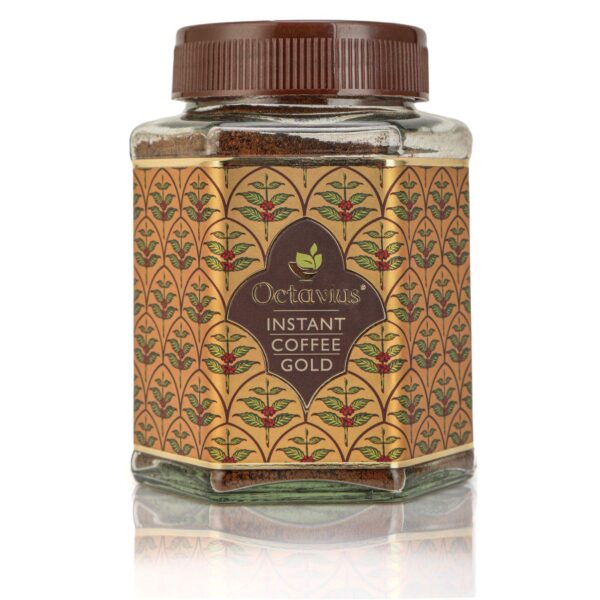 Octavius | Gold Instant Coffee -100 Gm Glass Jar | 100% Pure Arabica Beans | Roasted Coffee Beans | Rich Aroma | Strong Coffee | Espresso, Latte & Cappuccino | Hot And Cold Coffee | 100 Gm Jar - Fast Shipping to USA & Canada