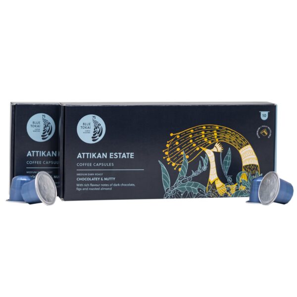Blue Tokai Coffee Roasters Aluminium Capsules Attikan Estate - Medium Dark Roast With 100% Speciality Arabica | 10 Pods In Each Pack | Nespresso Compatible Coffee Pods | Pack Of 2 - Fast Shipping to USA & Canada