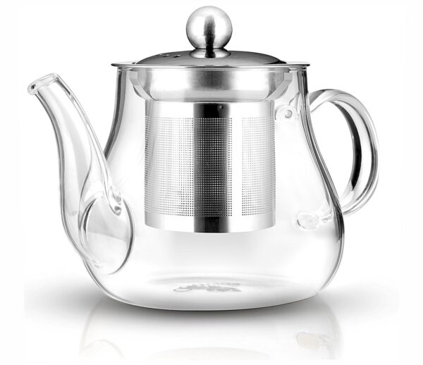 Octavius | Pear Shape Glass Tea Pot with Infuser - 600 ml | Borosilicate Glass | Heat Resistant | Green Tea Maker | Loose Leaf Tea Maker | Ideal for 4 Cups - Fast Shipping to USA & Canada