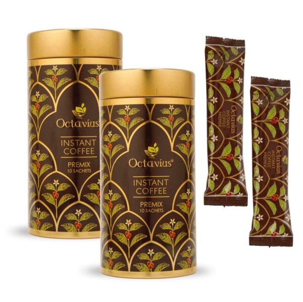 Octavius | Instant Coffee Premix in Tin -10 Sachets (Pack of 2) | Coffee Sachets | Hot & Cold Coffee | Instant Cappuccino Coffee | Premix Readymade Mix Pouch | (15 Gm X 20 Single Serve Sachets) - Fast Shipping to USA & Canada