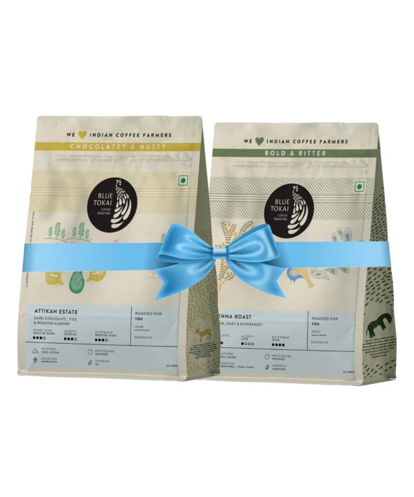 Blue Tokai Coffee Roasters Sampler Pack Attikan Estate -Medium Dark Roast & Vienna-Dark Roast | Whole Bean | 100% Arabica Ground Coffee (75gm each, Pack of 2) - Fast Shipping to USA & Canada