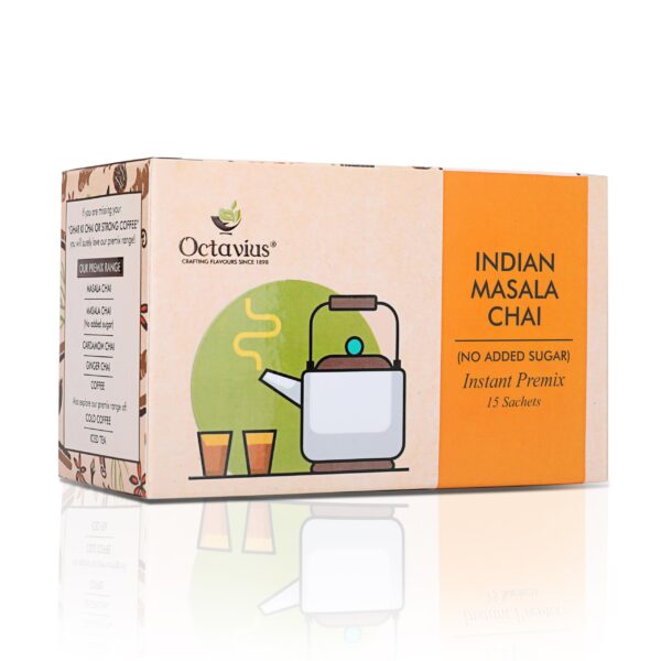 Octavius | Indian Masala (No Added Sugar) Premix Tea - 15 Pouches | Low Sugar | Readymade Tea Mix | Ready Tea | Premix Tea Powder | Instant Tea | Tea Premix | 15 Sachets - Fast Shipping to USA & Canada