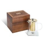 Octavius | Pyramid Glass Tea Pot With GOLD PLATED INFUSER & SESHAM WOOD GIFT BOX - 720 Ml | Removable Infuser & Lid | Heat Resistant | Green Tea Maker | Loose Leaf Tea Maker | Ideal for 4 Cups - Fast Shipping to USA & Canada