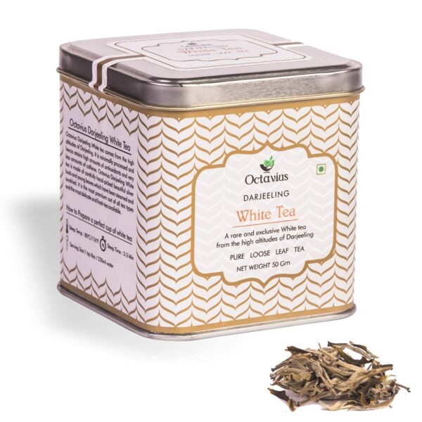 Octavius Silver Needle Darjeeling White Tea|Antioxidant Rich Low Caffeine Whole Leaf Healthy Tea | Handcrafted Tea with Delicate Aroma & Sweetness| 50 gms (25 Cups) - Fast Shipping to USA & Canada