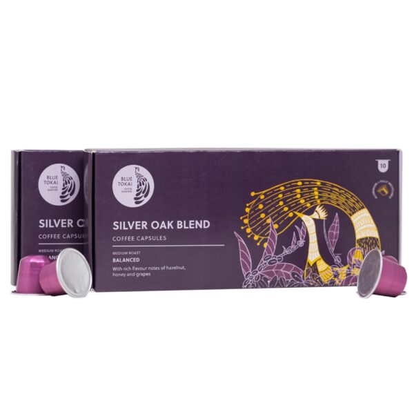 Blue Tokai Coffee Roasters Aluminium Capsules Silver Oak Cafe Blend - Medium Dark Roast With 100% Speciality Arabica| 10 Pods In Pack Each | Nespresso Compatible Coffee Pods | Pack Of 2 - Fast Shipping to USA & Canada