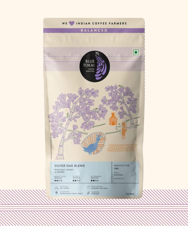 Blue Tokai Coffee Roasters Silver Oak Cafe Blend - Medium Roast (Aeropress Grind) 250g | Made With 100% Specialty Grade Arabica Freshly Roasted Ground Coffee - Fast Shipping to USA & Canada