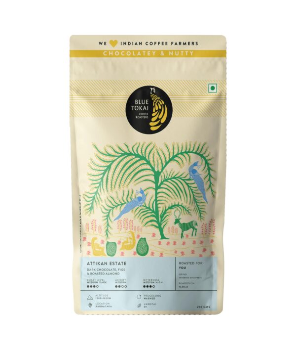 Blue Tokai Coffee Roasters Attikan Estate - Medium Dark Roast | Inverted Aeropress Grind 250g | Made With 100% Specialty Grade Arabica Freshly Roasted Ground Coffee - Fast Shipping to USA & Canada
