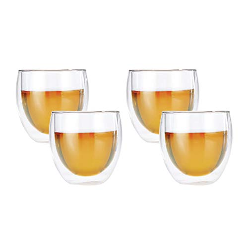 Dancing Leaf Bueno Double Walled Cup Set of 4 | Heat Resistant Borosilicate Glass | Perfect for Tea, Coffee & Other Beverages | Capacity - 250ml