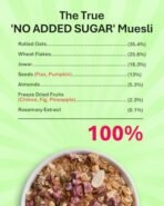 True Elements Muesli No Added Sugar 1 Kg | Sugar Free Cereal | Diet Food | Healthy and Quick Breakfast | No Malt Extract, No Malitol, No Sweetners or Flavourings | Oats, Wheat Flakes & Jowar | Crunchy Almonds, Seeds & Freeze dried fruits | 15g Clean Protein - Fast Shipping to USA & Canada - Image 5
