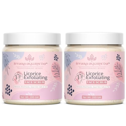 ISVARA AYURVEDA Tan Skin Removal Face Scrub | Licorice & Walnut Scrub for Face | Exfoliating & Brightening Scrub | Blackhead Remover, Whitehead Remover, Detan Pack I Face Scrub For Women and Men- 200g - Fast Shipping to USA & Canada