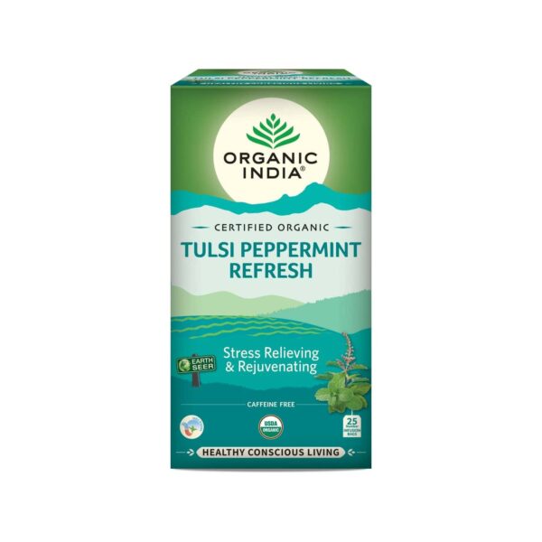 ORGANIC INDIA Tulsi Peppermint Refresh 25 Tea Bags || Stress Relieving & Rejuvenating || Feeling Refreshed || Tulsi Tea - 25 Tea Bags - Fast Shipping to USA & Canada