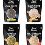 True Elements Healthy Raw Seeds Combo Pack (150g*4) - Seeds for Eating Combo | Chia Seeds, Pumpkin Seeds, Watermelon Seeds & Sunflower Seeds - Fast Shipping to USA & Canada