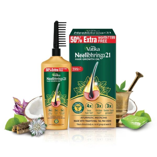 DABUR Vatika Neelibhringa 21 Hair Growth Oil - (100Ml+ 50Ml Extra Free) | 14 Ayurvedic Herbs | Ayurvedic Medicine | 4X Less Hairfall | 3X Thicker Hair | 21 Hair Benefits| With Ergnomic Comb Applicator