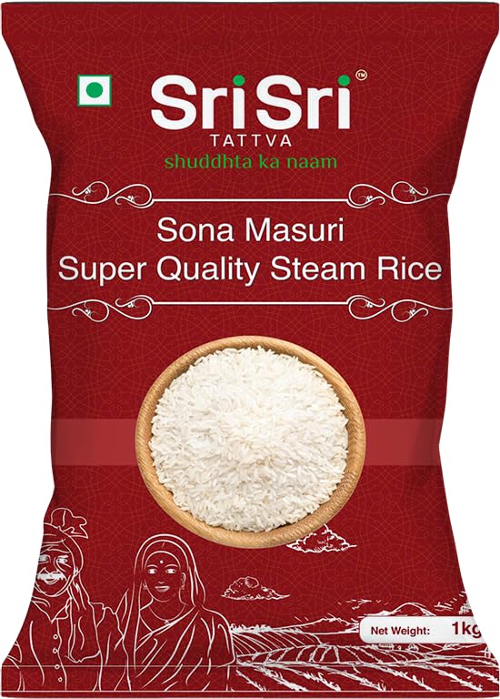 Sri Sri Tattva Sona Masuri Super Quality Steam Rice, 1kg (Pack of 1) - Fast Shipping to USA & Canada